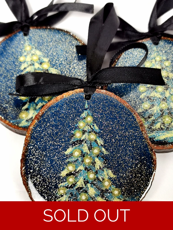 Christmas Light Ornaments, Acrylic On Wood